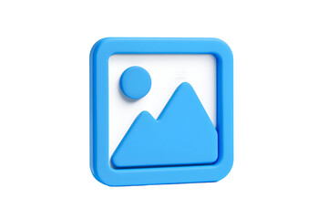 Poster - A 3D rendered blue icon depicting a landscape image, a simple representation of digital imagery or a gallery app