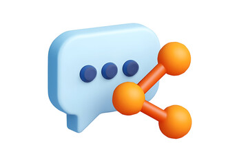 Poster - 3D rendering of a light blue speech bubble with an orange share icon, symbolizing communication and sharing information