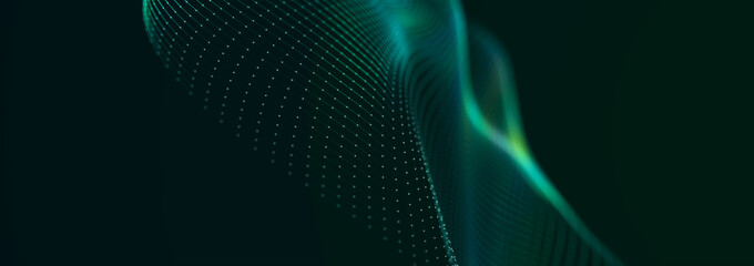 Leinwandbilder - Beautiful curved wave on a dark background. Digital technology background. Concept of network. 3D