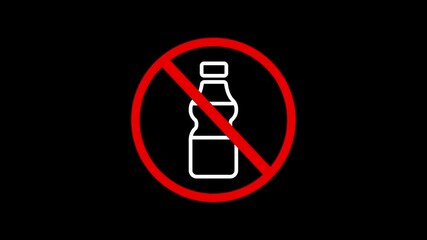 Poster - No plastic bottle allowed bring water container drink crossed sign of red color restriction sign dark background animated symbol