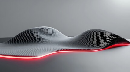 Poster - Abstract 3D render of a flowing, textured surface illuminated by a red neon light