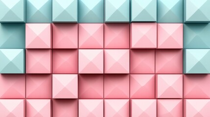 Poster - Pastel pink and blue geometric square pyramid pattern