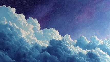 Wall Mural - blue and white watercolor cloudscape with starry night sky