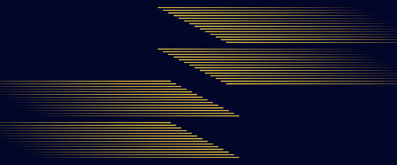 Poster - Navy blue abstract background with halftone golden lines delicate pattern. Small light spot box. Curve line, cosmic galaxy space. Festive BG for social media, birthday party invitation.