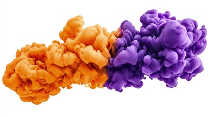 Poster - Orange and purple ink clouds swirling in water, isolated on white