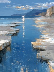 Wall Mural - calm seascape in chalk blue and taupe hues