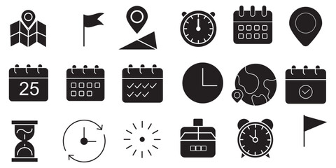 Poster - Time, date and address line icons set. Editable stroke for mobile and web. Isolated on white background. Vector illustration.