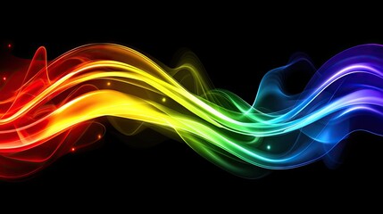 Poster - Vibrant rainbow-colored waves flow across a black background, creating a dynamic, abstract design