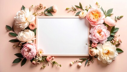 Poster - Elegant floral frame on pastel background for branding and presentation
