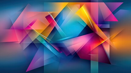 Poster - Vibrant abstract art featuring overlapping, luminous triangles in pink, blue, orange, and purple hues