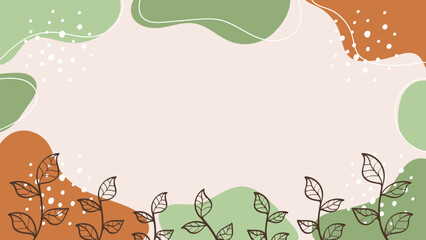 Wall Mural - Abstract botanical leaves lines with green and orange stones colors background illustration