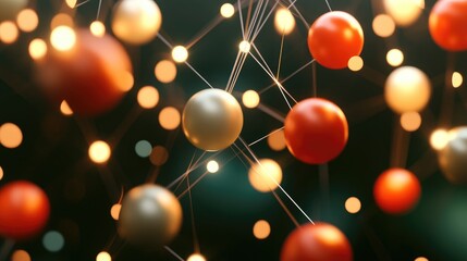 Poster - Interconnected spheres in warm hues, illuminated by glowing lines against a dark background