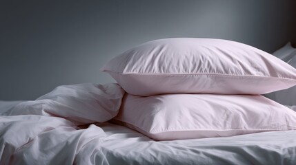 Poster - Two pink pillows resting softly on a white bedspread creating a cozy atmosphere for relaxation