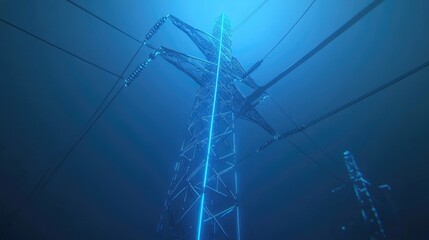 Poster - Futuristic electric tower, glowing blue lines, underwater scene