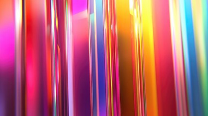 Poster - Vibrant, vertical streaks of iridescent light refracting through translucent prisms, creating a colorful, abstract pattern