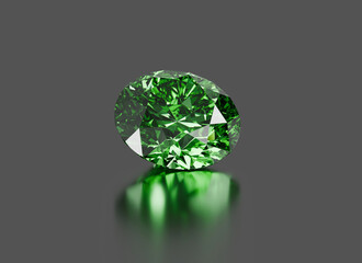 Poster - One green emerald diamond isolated on glossy background 3d rendering	
