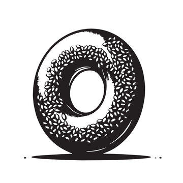 Black Bagel Silhouette Vector, High Quality Illustration on White Background