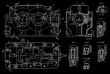 © TKalinovskaya - Engineering mechanical drawing of steel devices- worm gear housing (reducer, gearbox, engine)with dimension lines.Cad scheme on paper sheet. Technology backgroundof machine building industry.