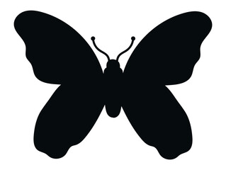 Poster - Black butterfly silhouette with outspread wings, isolated against a pristine white background, symbolizes beauty, elegance, and the transformative power of nature's delicate creatures