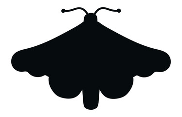 Poster - Minimalist vector illustration featuring a black moth silhouette with outspread wings, creating a bold contrast against a clean white background, perfect for nature themed designs