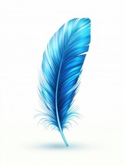 Poster - Single Light Blue Feather on White Background Soft Light Elegant Design