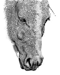 Leinwandbilder - Minimilist close up of a horse head rendered in black and white lines and dots creating a textured appearance art vector