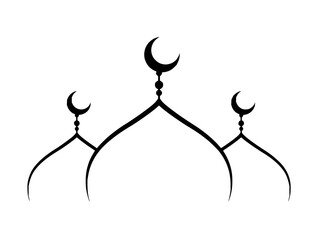 Leinwandbilder - Minimilist three mosque domes with crescent moons on top in black silhouette against a white background design element vector