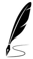 Leinwandbilder - Minimilist an elegant quill pen with a flowing ink line suggesting writing or creative expression in black and white style vector
