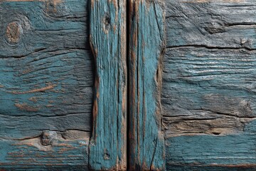 Poster - A close-up shot showcasing the beautiful textures and patterns of aged wooden planks, painted with a distressed teal finish, highlighting rustic charm.