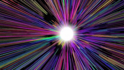 Poster - Vibrant, radiant rays expanding dynamically from luminous central star, generating mesmerizing visual energy against deep black background with seamless, cosmic movement