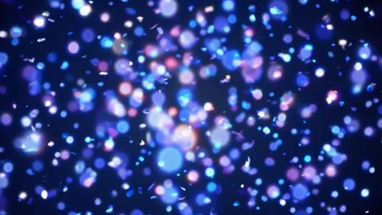 Poster - Luminous particles softly cascading against deep blue background, creating enchanting visual dance of light and color with mesmerizing ethereal movement