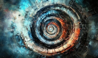 Poster - Abstract swirling tech vortex, futuristic digital art, cosmic background, website header