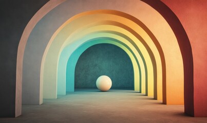 Poster - Colorful archway tunnel, sphere, abstract background; design, architecture