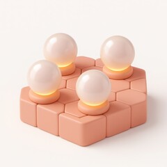 Poster - Glowing Pearlescent Spheres on Coral Hexagon Base