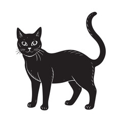  Charming Black Cat Standing Gracefully with Curved Tail and Eyes