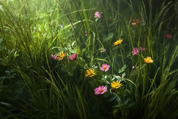 Wall Mural - Wildflowers in Sunlit Meadow
