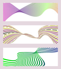 Poster - Wavy lines or ribbons. Set of 3 backgrounds. Multicolored striped gradient. Creative unusual background with abstract gradient wave lines to create a trendy banner, poster. vector eps