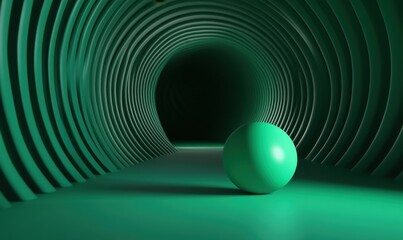 Poster - Green sphere in swirling tunnel; abstract background, 3D render, futuristic design