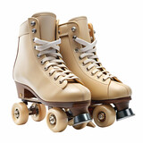 Pair of vintage beige roller skates isolated on a white background recreation sport equipment