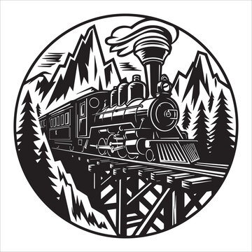 Circular Vintage Train Sticker Design