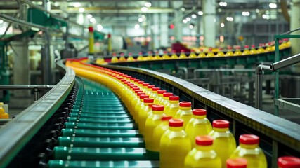 Leinwandbilder - Inside a modern factory showcasing an efficient production line for bottled beverages in vibrant 4k resolution