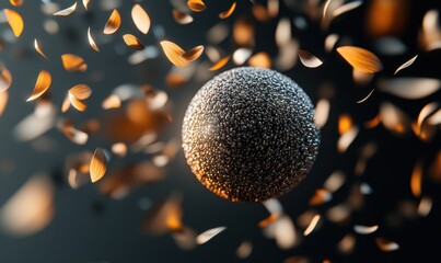 Poster - Silver sphere amidst falling petals; abstract background; design element