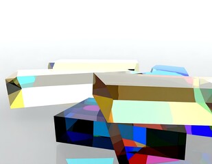 Poster - Abstract Colorful Glass Prisms Geometric Shapes 3D Render