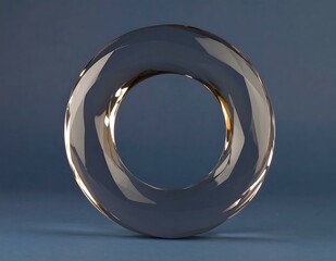 Poster - Glass Number Zero, Abstract Design, 3D Render, Smooth Curves, Geometric Shape, Shiny Surface, Reflec