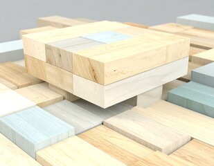 Poster - Abstract Wooden Block Structure Geometric Design, Cubes, Layers, Texture, Minimalist