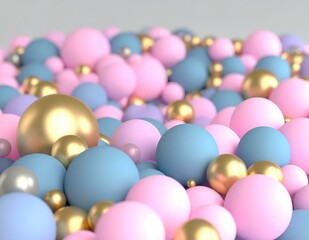 Poster - Pastel Pink, Blue, Gold Spheres Abstract 3D Render Background