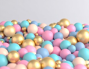Poster - Pastel Pink, Blue, Gold Spheres Abstract Background 3D Render