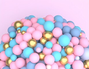 Poster - Pastel Pink, Blue, and Gold Sphere Abstract Background