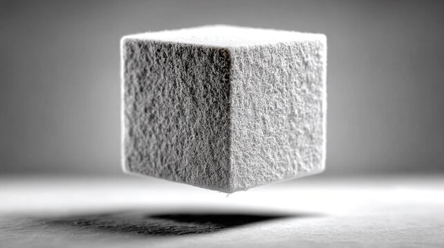 Floating Textured Cube in Monochromatic Studio Setting