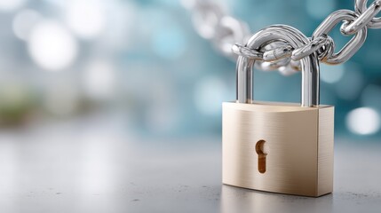 Poster - Symbolizing cybersecurity, a padlock against a blue backdrop highlights data protection technology with binary code elements
